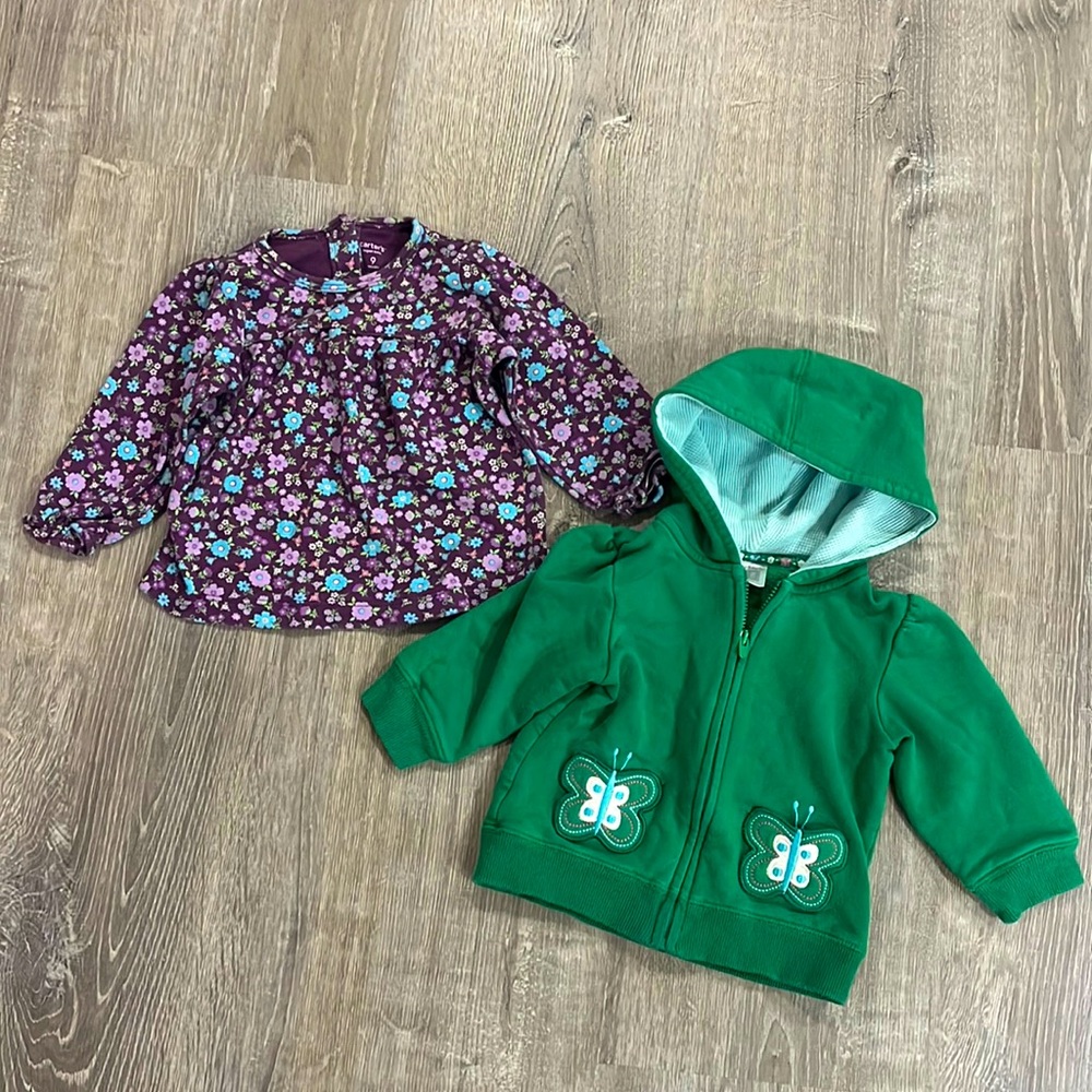Y2K Vintage Carter’s Lot Floral Long Sleeve Shirt & Butterfly Pocket Hoodie